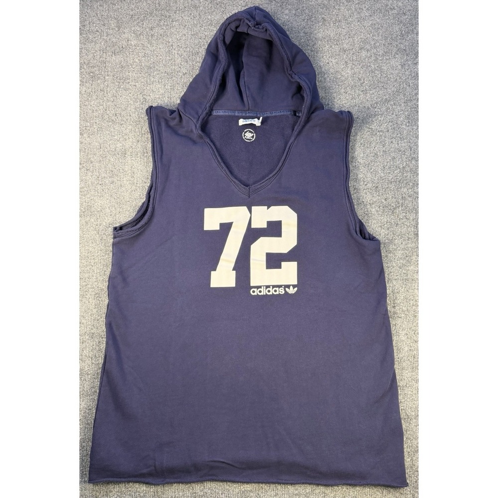 Adidas Originals 72‎ Sleeveless Hoodie Tank Top XL Navy Trefoil Graphic X31979